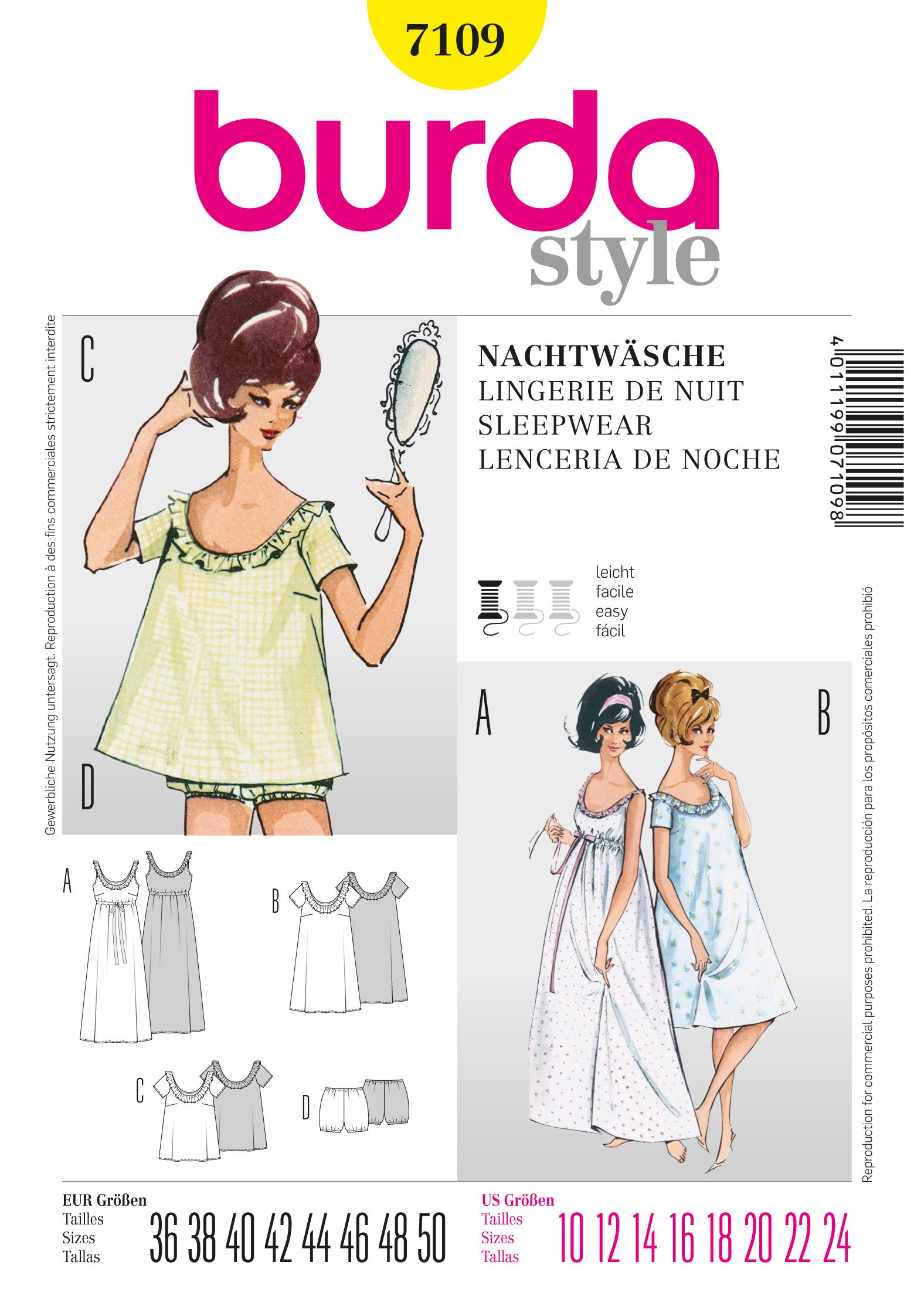 Patron Burda 7109 Lingerie de nuit